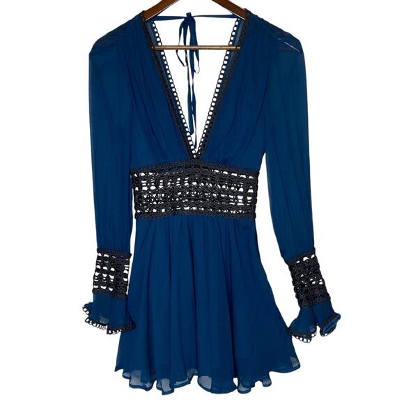 For Love and Lemons Celine Silk Blend Mini Dress in Midnight size XS - Picture 2 of 10